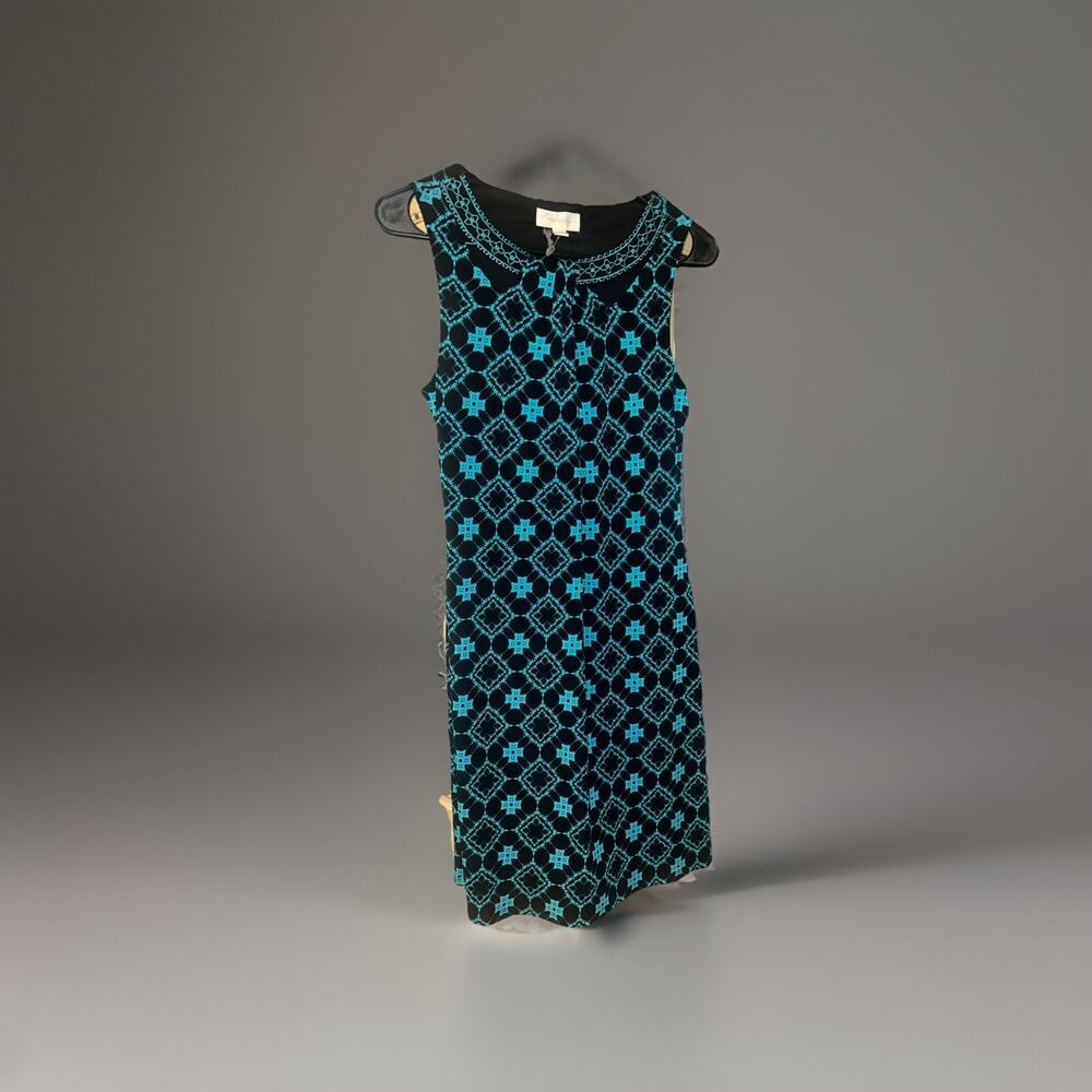 Magnolia Grace Women's sheath Dress Small Business Casual Teal/BlackEmbroidered